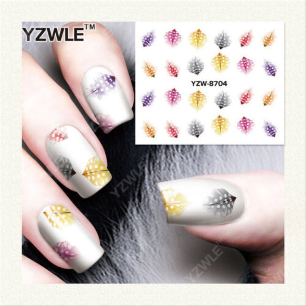 25 Water Mixed Feather Nail Art Decals